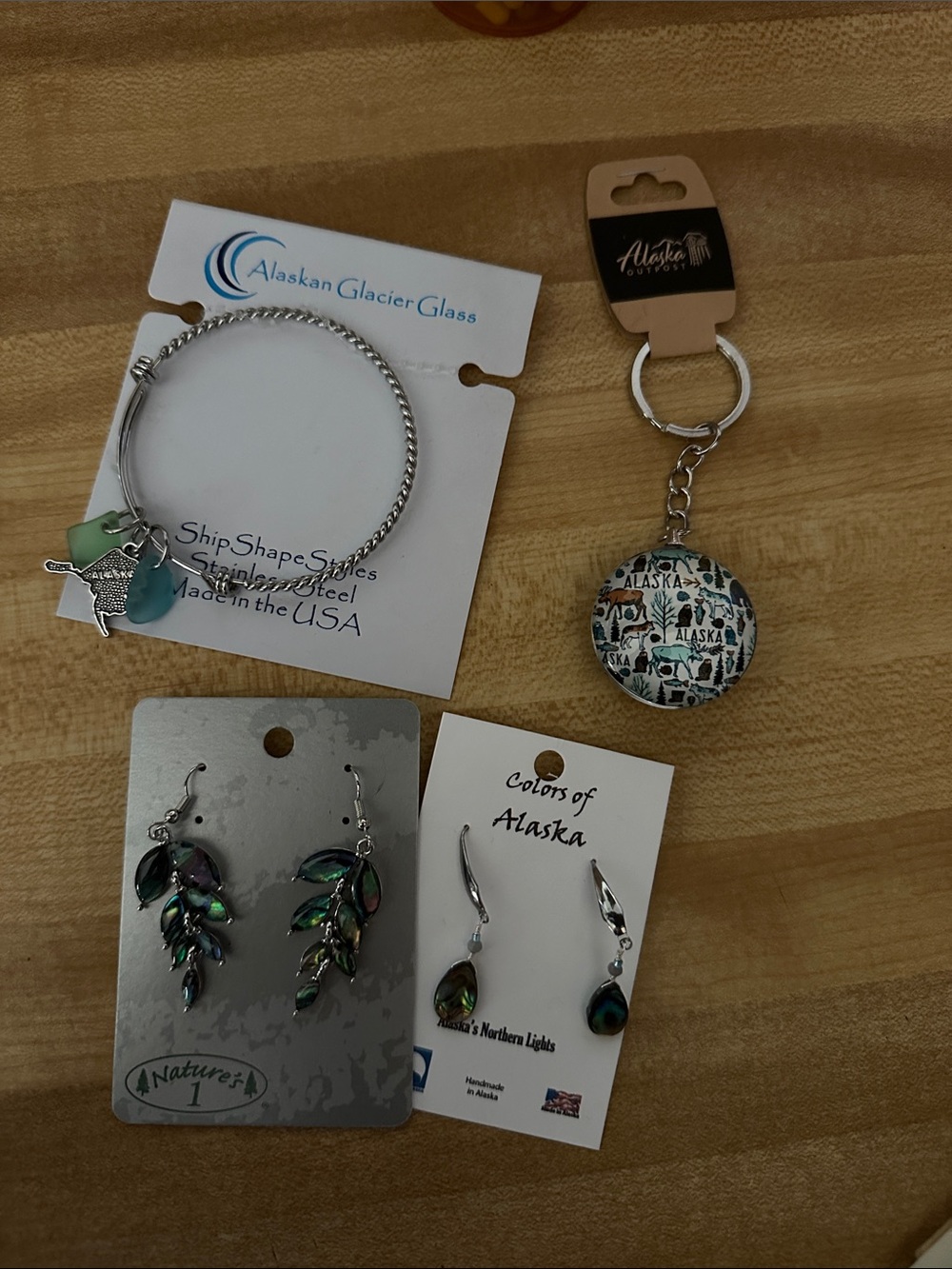 Alaska Green Abalone Leaf Dangle Earrings & Bracelet Set